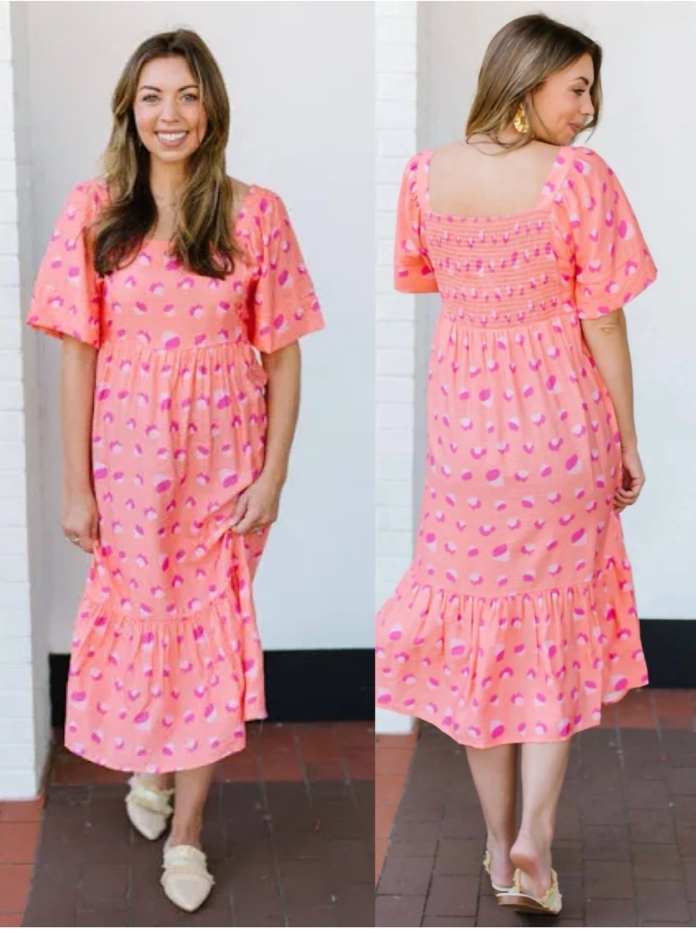 Michelle Mcdowell Daphne Dress Size Large Rough Runner Coral Midi Tiered Preppy - Picture 1 of 16